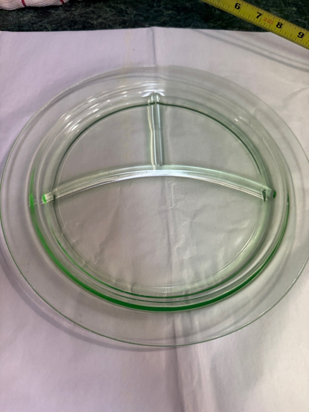 Vintage Green-Accent Divided Glass Serving Plates, set of 2